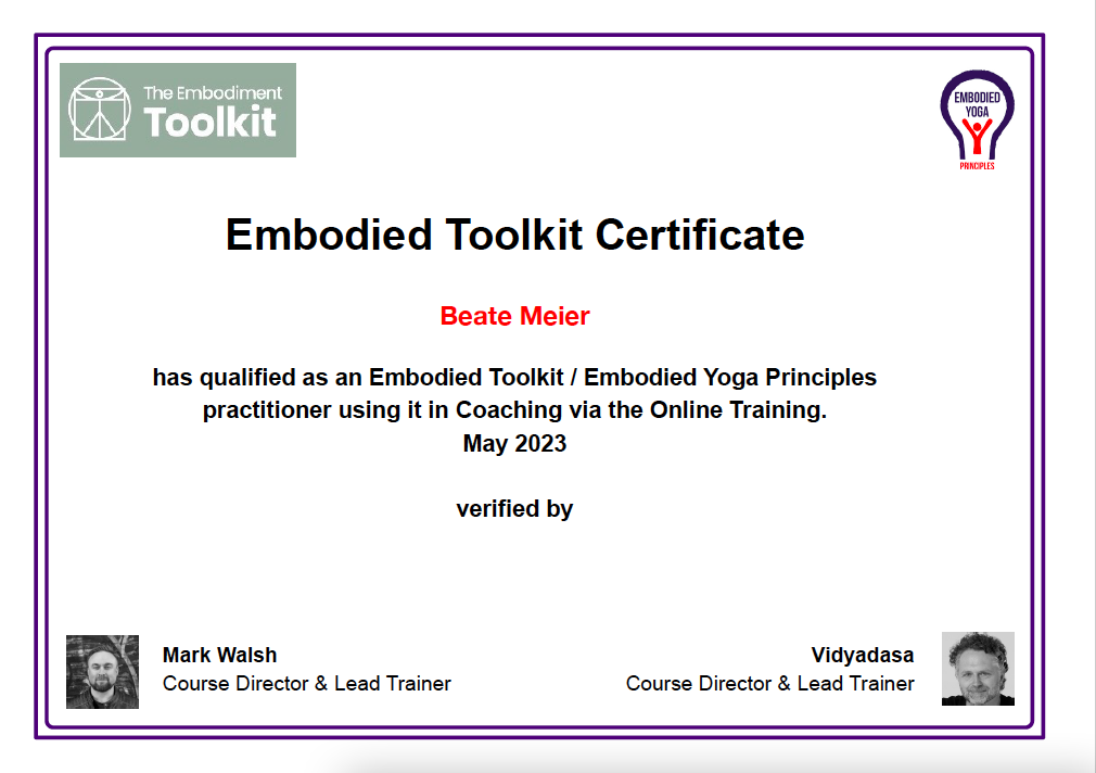 Zertifikat Embodied Toolkit